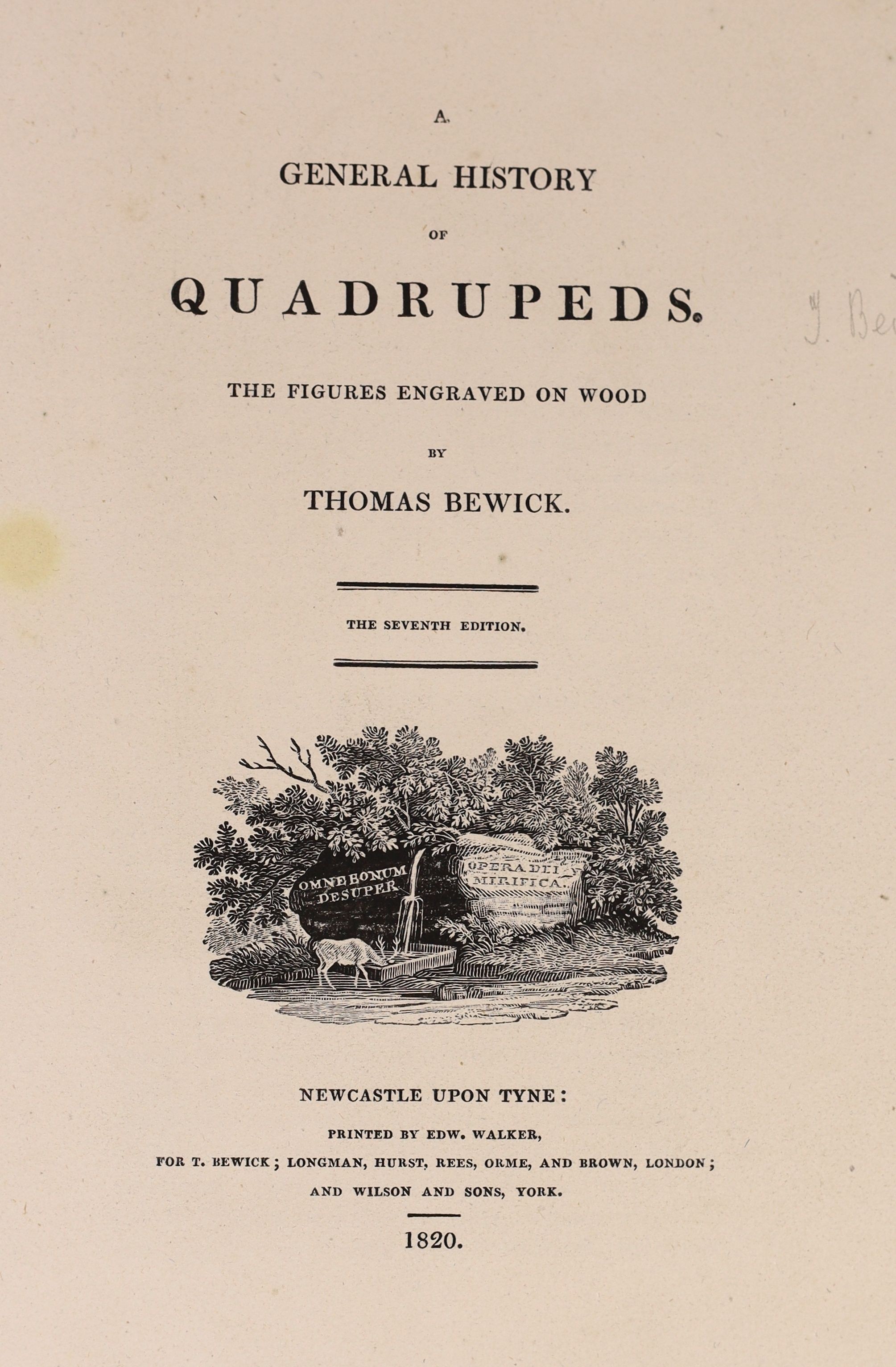 Bewick, Thomas - A General History of Quadrupeds, 7th edition, 8vo, diced calf rebacked, Newcastle, 1820